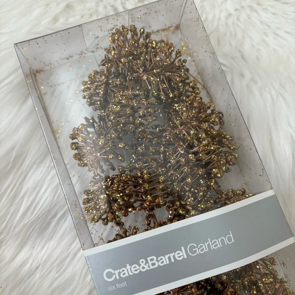 Crate & Barrel Gold Glitter Pinecone Style Metal Garland - 6 Feet Long